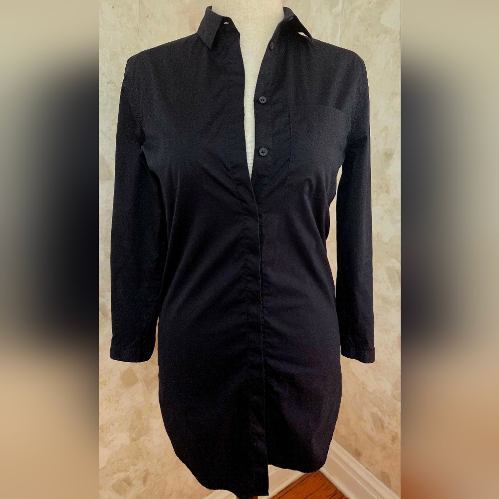 AllSaints Black Asymmetric Hem Button Down Shirt High Low Tunic US 2